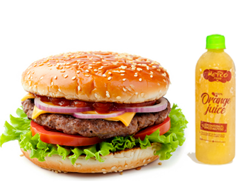 Burger & Fresh Orange or Tigernut Juice